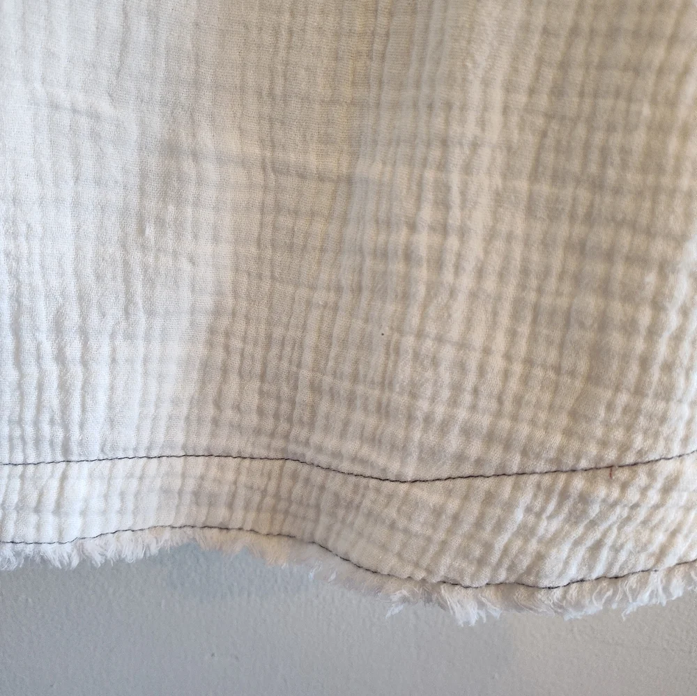 Entro Cotton Gauze Boxy Fringe Top  Shirt Coastal Grandma Cream Black Large - Picture 5 of 8